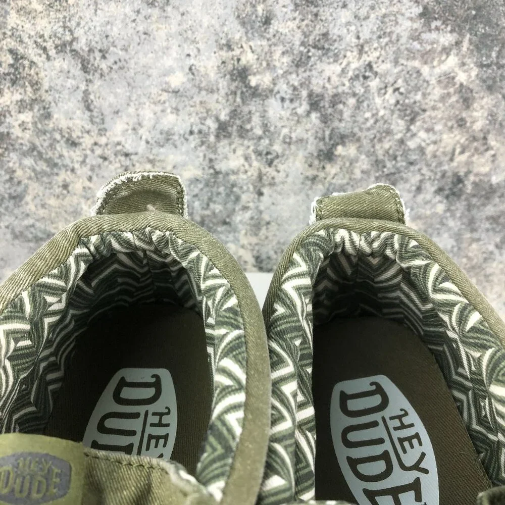Hey Dude Men's Size 10 Wally Mid Canvas Olive Green Casual Slip On Shoes Ankle